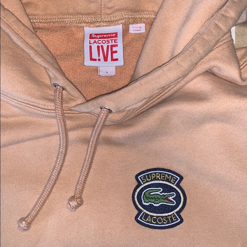 ✔️SUPREME x LACOSTE Hoodie Sweatshirt Tan Large